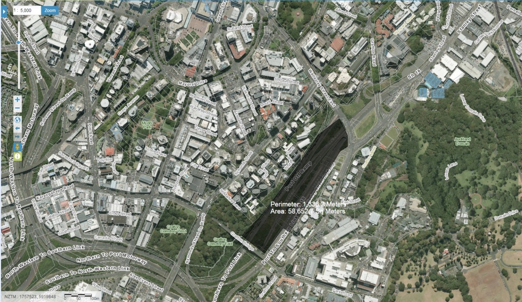 Grafton Gully and its motorway severance  Source: Geo Maps Auckland Council